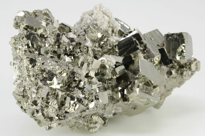 3.9" Gleaming, Cubic Pyrite Crystal Cluster with Quartz - Peru
